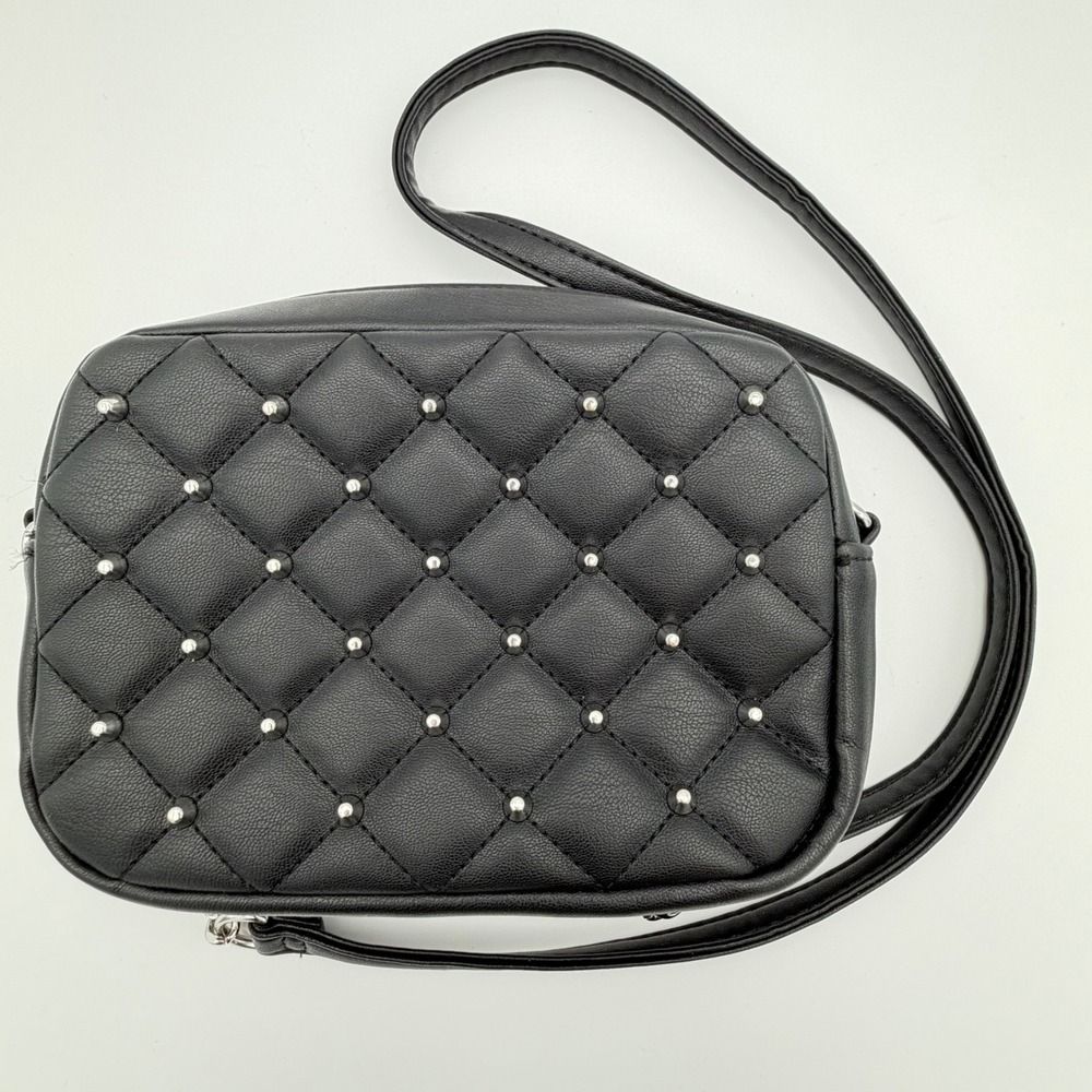 Rebecca Minkoff Black Quilted Studded Leather Crossbody Camera Bag RM‎ Logo
